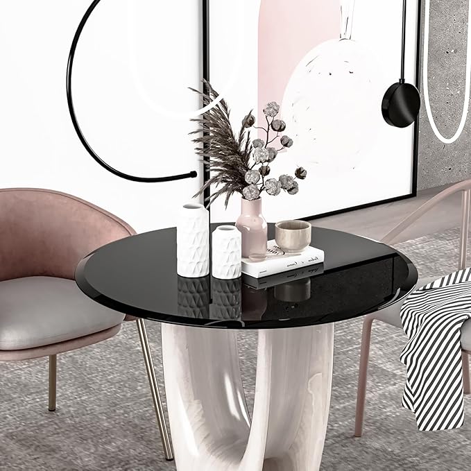 Round Tempered Glass Table Top, 32 Inch, Black - LeafyLoom