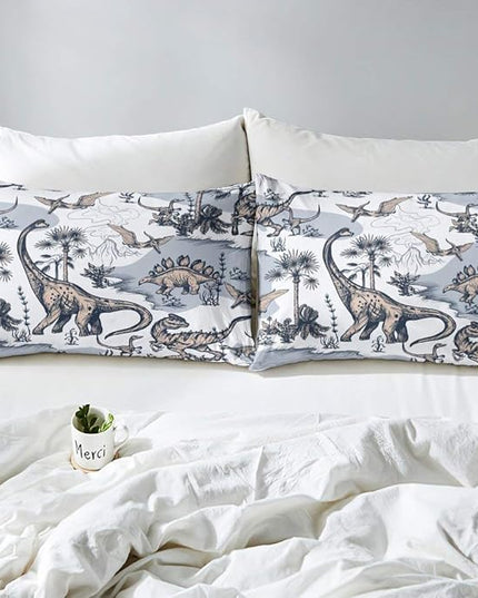 Erosebridal Kids Dinosaur Comforter Set, Dino Palm Tree Bedding Set Full Size for Boys Teens Adult Bedroom, Ancient Animal Duvet Sets Mountain Tropical Botanical Quilted Duvet with 2 Pillow Cases - LeafyLoom