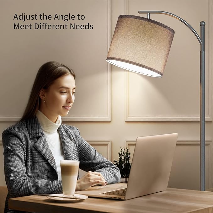 SUNMORY Dimmable Floor Lamp with Remote Control, Lamp for Living Room Stepless Color Temperature and Brightness, Standing Lamp for Bedroom and Office with 1H Timer, Gray Floor Lamp with Gray Shade - LeafyLoom