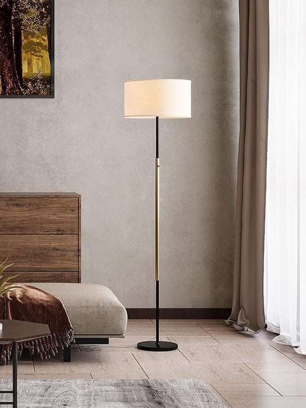 addlon floor lamps for living room, dimmable floor lamp with 2 LED bulbs, super large lampshade modern standing lamp, bright tall floor lamp for bedroom and office (Adjustable brightness) - Black - LeafyLoom