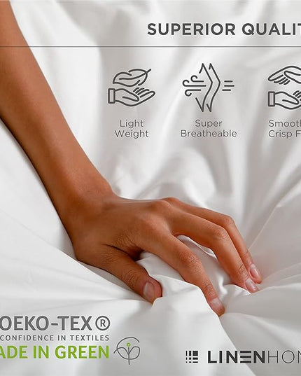 100% Cotton Percale Sheets California King Size, Blue Duck Egg, Deep Pocket, 4 Pieces Sheet Set - 1 Flat, 1 Deep Pocket Fitted Sheet and 2 Pillowcases, Crisp Cool and Strong Bed Linen - LeafyLoom