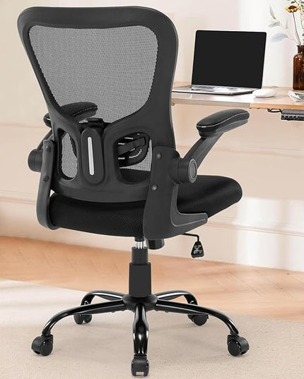 Office Chair Ergonomic Desk Chair, Mesh Computer Home Office Desk Chairs with Adjustable Lumbar Support and Flip-up Armrests, Swivel Comfy Task Executive Chair, Black - LeafyLoom