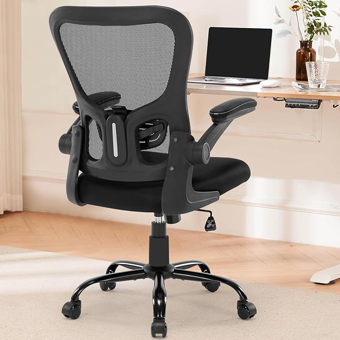 Office Chair Ergonomic Desk Chair, Mesh Computer Home Office Desk Chairs with Adjustable Lumbar Support and Flip-up Armrests, Swivel Comfy Task Executive Chair, Black - LeafyLoom