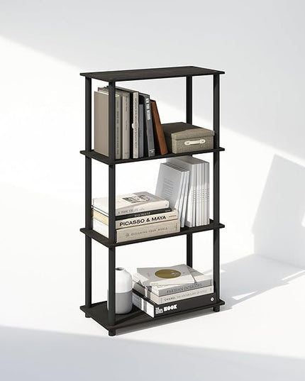 Furinno Turn-N-Tube 4-Tier Multipurpose Shelf Display Rack, Shelving Unit, Bookcase, Espresso/Black - LeafyLoom
