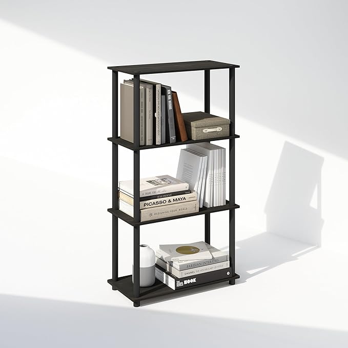 Furinno Turn-N-Tube 4-Tier Multipurpose Shelf Display Rack, Shelving Unit, Bookcase, Espresso/Black - LeafyLoom