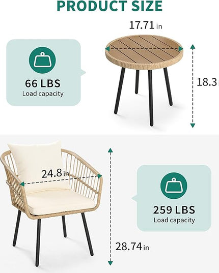 YITAHOME 3 Pieces Outdoor Wicker Patio Conversation Bistro Set, All-Weather Rattan Patio Furniture Set with Table & Cushions, Outdoor Sectional Sofa for Patio, Balcony, Backyard, Deck - LeafyLoom