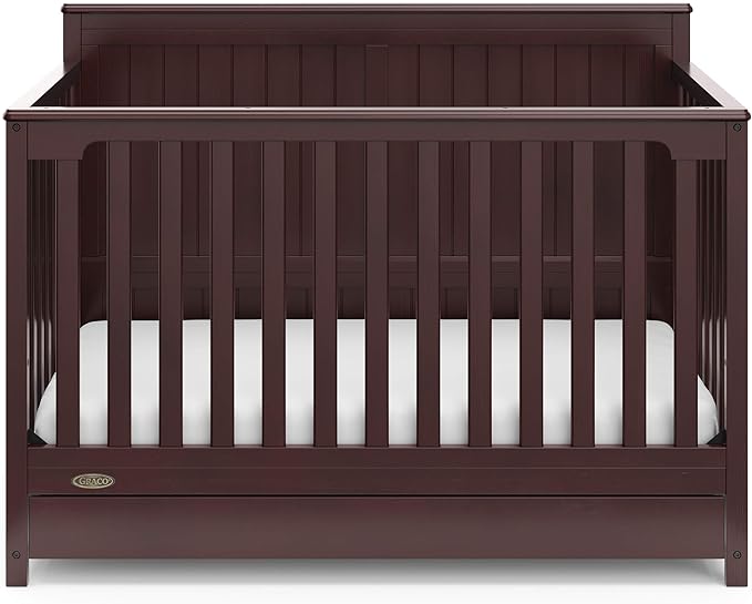 Graco Hadley 5-in-1 Convertible Crib with Drawer (Espresso) – Crib with Drawer Combo, Includes Full-Size Nursery Storage Drawer, Converts from Baby Crib to Toddler Bed, Daybed and Full-Size Bed - LeafyLoom