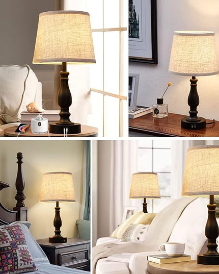 Table Lamps Set of 2, Bedside Nightstand Lamps with USB Charging Ports, 3 Way Dimmable Touch with Linen Fabric Lampshade, Modern Small Lamp for Bedrooms, Living Room (Bulbs Included) - LeafyLoom
