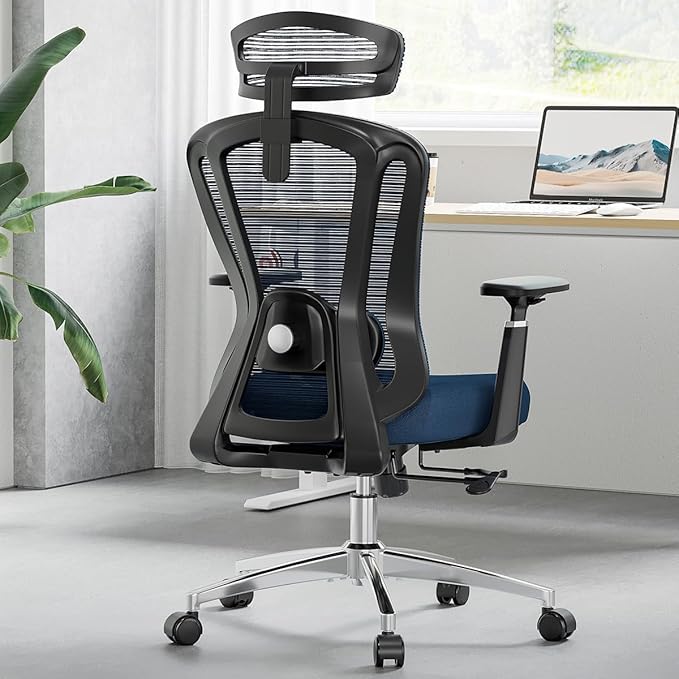 Farini Office Chair Ergonomic Desk Chair, High Back Office Chair with Wheels, Home Office Chair for Heavy People, Office Chair Adjustable Seat Depth, 3D Armrests and Adjustable Headrest, Blue - LeafyLoom