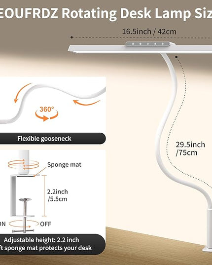 Desk Lamp, 3 Colors Stepless Dimming LED Desk Lamps for Home Office Adjustable Memory Desk Light with Clamp Touch Control Office Lamp Eye Caring Computer Light for Working Sewing(White) - LeafyLoom