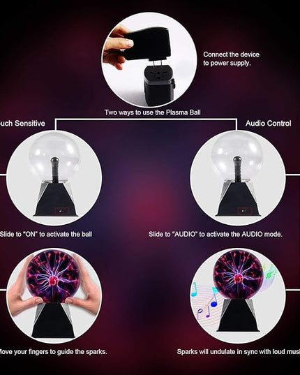 Magic Plasma Disco Ball Lamps Touch Sound Sensitive Desk Lamp Light Nebula Sphere Lightning Globe Home Room Decor electrostatic Flashing Balls Stem Nightlight 8 Inch - LeafyLoom