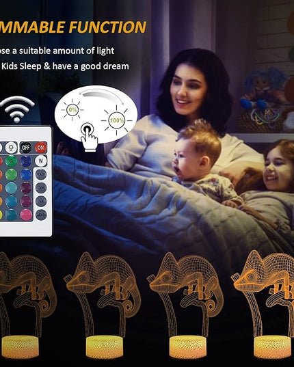 FULLOSUN Chameleon 3D Night Light Lizard Projection LED Lamp Baby Nursery Nightlight for Kids' Room Home Decor Xmas Birthday Gifts with Remote Control 16 Color Changing - LeafyLoom