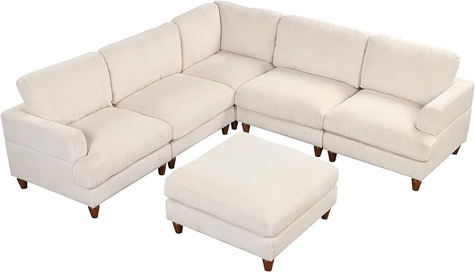 Free Combination Symmetrical Modular Sectional Sofa with Movable Ottoman,Corduroy Upholstered Convertible Sleeper Couch,6 Seater Oversized Reversible Corner Sofa&Couch for Living Room Office - LeafyLoom