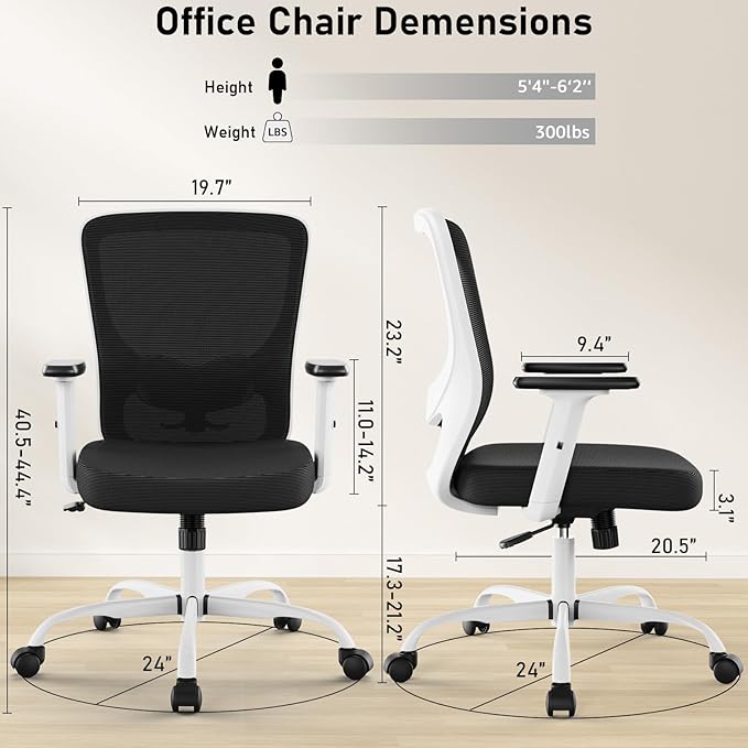 Office Chair, Ergonomic Desk Chair with Adjustable High Back, Breathable Mesh Computer Chair with Adjustable Armrests, Rolling Swivel Comfy Task Chairs, Executive Chair for Home Office - LeafyLoom