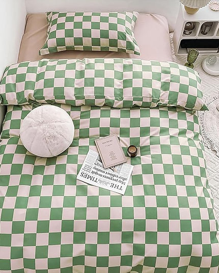 Green Checkered Comforter Queen Sage Green Grid Bedding Set Women Light Green White Plaid Bed Comforter Set Queen Size Breathable Blanket Set Men Durable Queen Bedding Comforter Set - LeafyLoom
