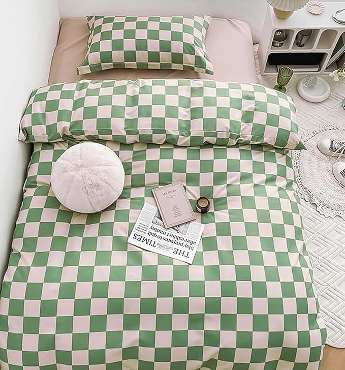 Green Checkered Comforter Queen Sage Green Grid Bedding Set Women Light Green White Plaid Bed Comforter Set Queen Size Breathable Blanket Set Men Durable Queen Bedding Comforter Set - LeafyLoom