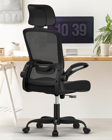 Mimoglad Home Office Chair, Ergonomic Desk Chair with Adjustable Lumbar Support, High Back Computer Chair- Adjustable Headrest with Flip-Up Arms, Swivel Task Chair for Home Office (Black) - LeafyLoom