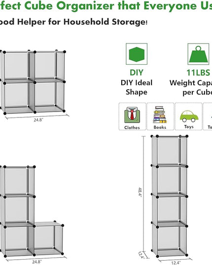 C&AHOME Cube Storage Organizer, 4-Cube Shelves Units, Closet Cabinet, DIY Plastic Modular Book Shelf Ideal for Bedroom, Living Room, Office, 24.8" L x 12.4" W x 24.8" H Grey UPCS04G - LeafyLoom