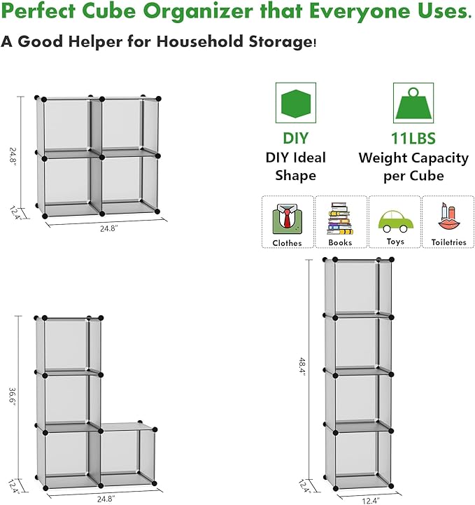 C&AHOME Cube Storage Organizer, 4-Cube Shelves Units, Closet Cabinet, DIY Plastic Modular Book Shelf Ideal for Bedroom, Living Room, Office, 24.8" L x 12.4" W x 24.8" H Grey UPCS04G - LeafyLoom