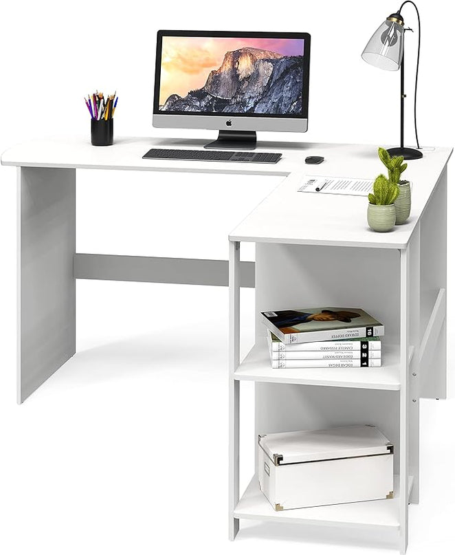 SHW L-Shaped Home Office Wood Corner Desk, White - LeafyLoom