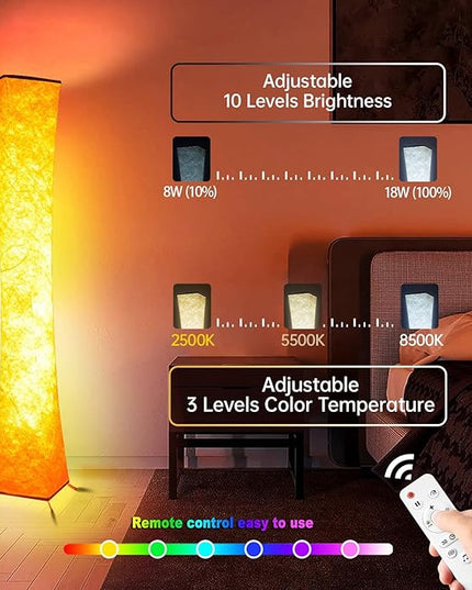 WORLD WIN Floor Lamp, Smart Led Lamp RGB Color Changing with APP & Remote Control, DIY Mode, Music Sync Standing Modern Corner Lamp for Living Room Bedroom Game (Square, 62 inch) - LeafyLoom