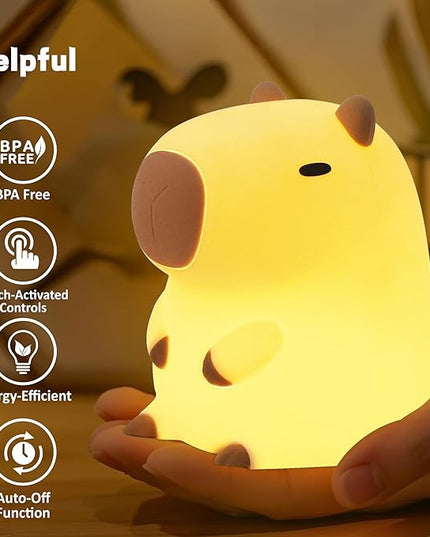 Capybara Night Light, Soft Silicone Capybara Lamp for Kids, Cute Capybara Gifts, Portable and Rechargeable Touch Control Kawaii Animal Lamp, Birthday Gifts for Boys Girls - LeafyLoom