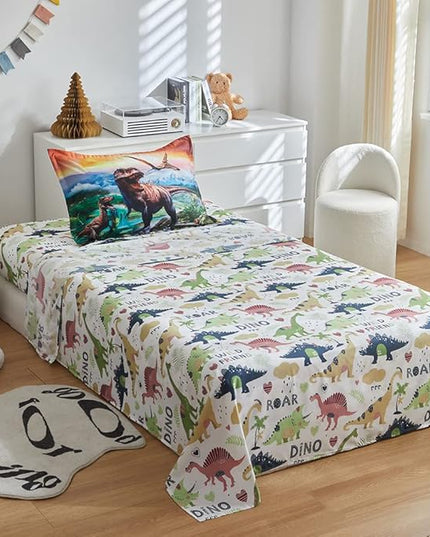 ADASMILE A & S Dinosaur Comforter Set Twin for Boys Dinosaur Twin Bedding Set for Kids 6 Pieces Dinosaur Comforter Set with Sheets Bed in A Bag T-Rex Dinosaur Comforter and Sheets Set for Home Decor - LeafyLoom