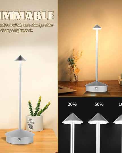 Rechargeable Battery Operated Desk Lamp with Touch Sensor Cordless Portable LED Table Lamp， Three-Level Dimmable Suitable for Bars/Cafes/Restaurants/Bedrooms/Camping Sites (Silver) - LeafyLoom