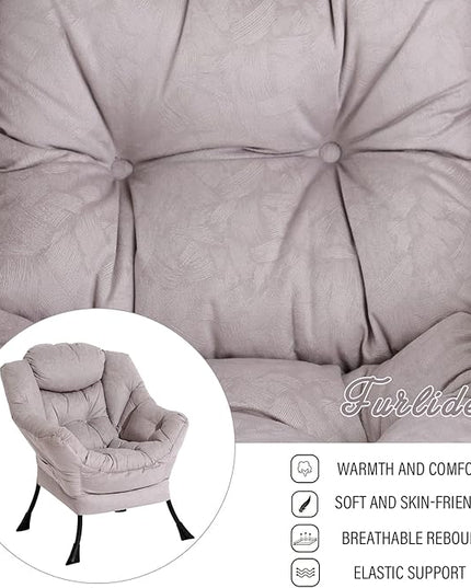Lazy Chair with Ottoman, Modern Chair with Folding Footrest, Lounge Accent Chair, Comfortable Reading Chair, Oversized Armchairs for Bedroom, Study, Living Room, Courtyard (Light Grey) - LeafyLoom