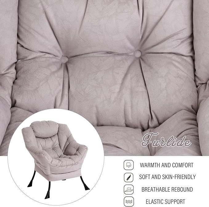 Lazy Chair with Ottoman, Modern Chair with Folding Footrest, Lounge Accent Chair, Comfortable Reading Chair, Oversized Armchairs for Bedroom, Study, Living Room, Courtyard (Light Grey) - LeafyLoom