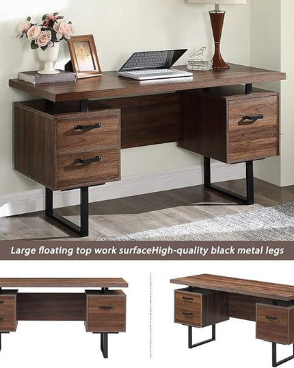NicBex Laik-DW-00005-DX Desks, 59" W x 23.6" D x 30" H, Brown - LeafyLoom