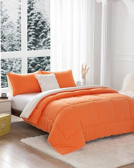 COTTEBED Warm Reversible Softness Burnt Orange and Beige King Size Comforter Sets Clearance, California King Soft Fully Breathable Bedding Down Comforter and Pillowsham for Women Winter King/Cal King - LeafyLoom