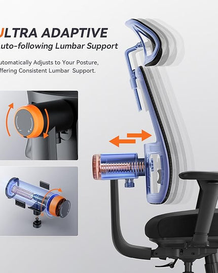 Newtral Ergonomic Home Office Chair, High Back Desk Chair with Unique Adaptive Lumbar Support, Adjustable Headrest, Seat Depth Adjustment, 96°-126° Tilt Function, 4D Armrest Recliner - LeafyLoom
