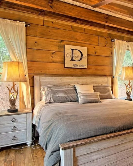 Dungoo Rustic Western Deer Table Lamps with Nightlight Set of 2, 26" Rustic Bedside Lamps for Bedroom with 2 USB Ports, Natural Antler Table Lamp for Christmas Living Room Gift Foyer Office - LeafyLoom