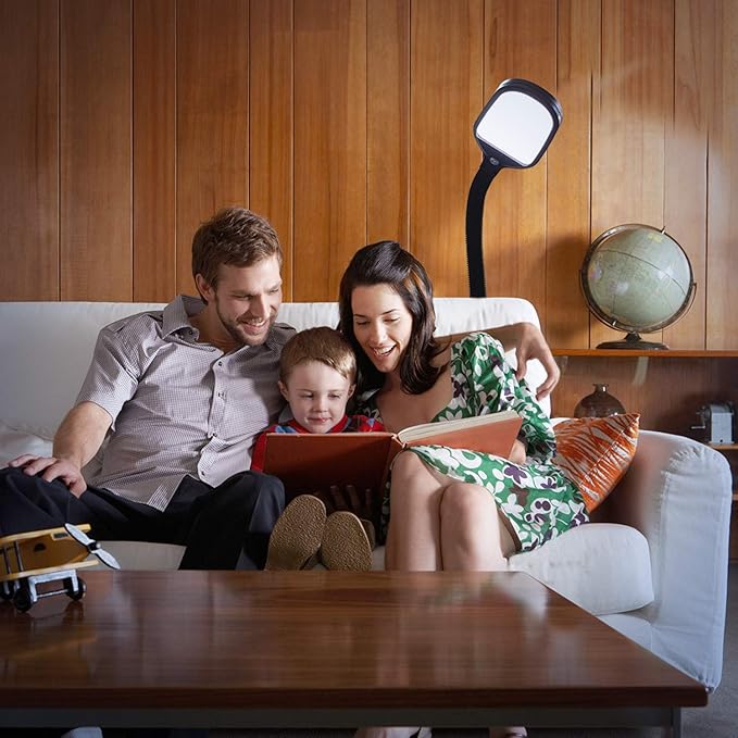 Brightech Litespan - Bright LED Floor Reading Lamp for Over Chair Crafts and Reading, Estheticians' Light for Lash Extensions, Adjustable Standing Lamp for Living Room, Bedroom, Office - Jet Black - LeafyLoom