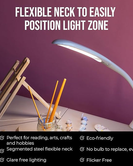 Stella Edge Premium 10W LED Desk Clamp Task Lamp - White - Adjustable Dimmable Low Vision Light - Macular Degeneration Lighting - Hobby Crafting Sewing - LeafyLoom