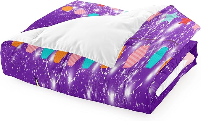 Girls Unicorn Comforter Sets Queen Comforter Set for Girls Unicorn Bedding Sets Queen Cartoon Unicorn Print Comforter Sets Girls Bedding Room Decor, Purple, 1 Comforter+2 Pillowcases - LeafyLoom