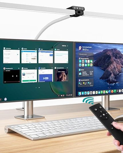 LED Desk Lamp, Double Head dimmable 24W 80CM Desk lamp for Home Office, clampable Eye Protection Daylight lamp with Remote Controls, 5 Colors 5 Brightness Office Table lamp White - LeafyLoom