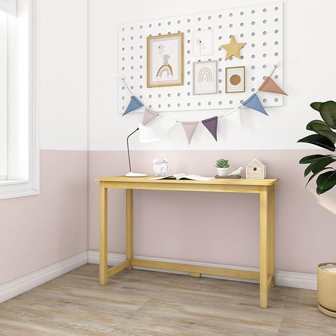Max & Lily Solid Wood Desk, 47 Inches, Natural - LeafyLoom