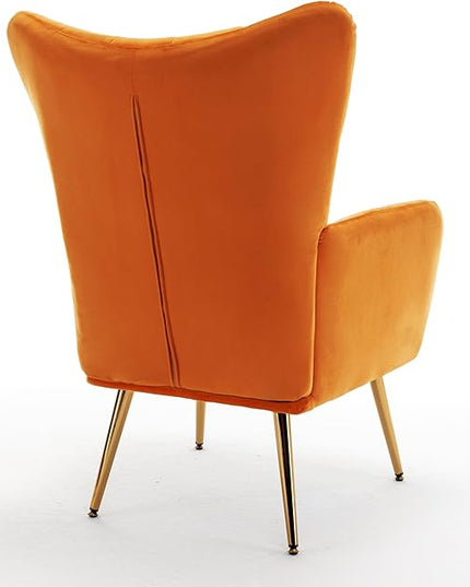 US Pride Furniture Modern Accent Chair with Ergonomic High Wingback, Microfiber Upholstered Armchair with Metal Legs for Living Room, Bedroom, Office or Vanity, Orange - LeafyLoom