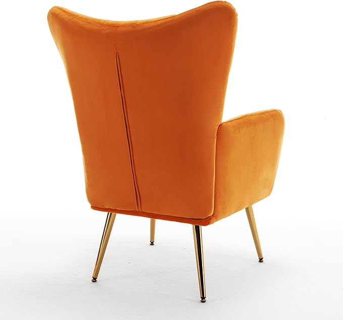 US Pride Furniture Modern Accent Chair with Ergonomic High Wingback, Microfiber Upholstered Armchair with Metal Legs for Living Room, Bedroom, Office or Vanity, Orange - LeafyLoom