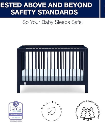babyGap by Delta Children Charlie 6-in-1 Convertible Crib TrueSleep Crib and Toddler Mattress (Bundle), Navy - LeafyLoom