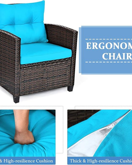 3 PCS Patio Furniture Set, OneSize, Turquoise - LeafyLoom