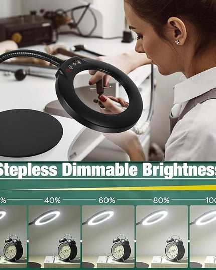 8X Magnifying Glass with Light and Stand, 5 Color Modes Stepless Dimmable Flexible Gooseneck Magnifying Desk Lamp, LED Lighted Magnifier Hands Free for Craft Reading Painting Close Work Hobby - LeafyLoom