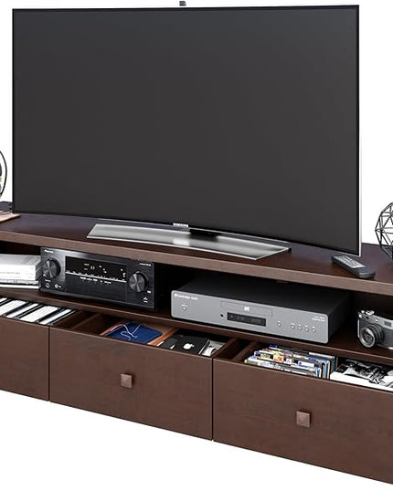 Techni Mobili Elegant 75" with Storage TV Stand, Hickory - LeafyLoom