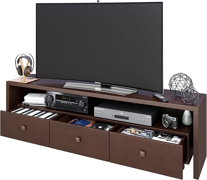 Techni Mobili Elegant 75" with Storage TV Stand, Hickory - LeafyLoom