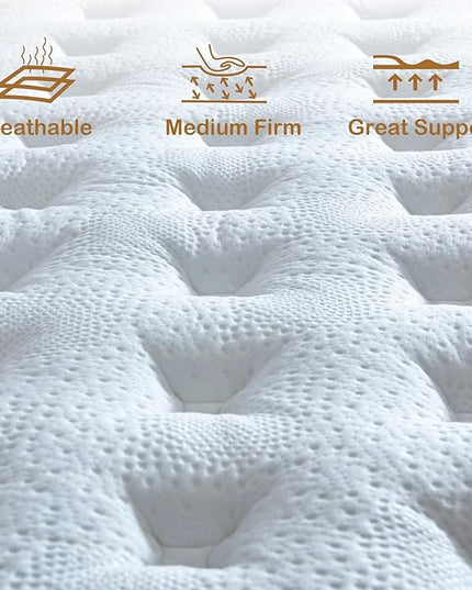 Queen Mattress, 14 Inch Innerspring Hybrid Mattress in a Box with Gel Memory Foam, Individually Wrapped Encased Coil Pocket Spring Mattress, Pressure Relief, Medium Firm Support, 60"*80"*14" - LeafyLoom