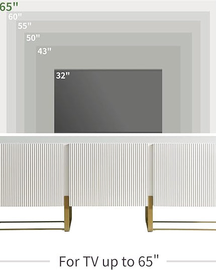 24/7 Shop at Home Mignon Contemporary Modern Style 60" TV Stand with 3 Storage Cabinets, Fits 65 Inches, Entertainment Center Console for Family, Living Room & Bedroom, Metal Legs, White - LeafyLoom