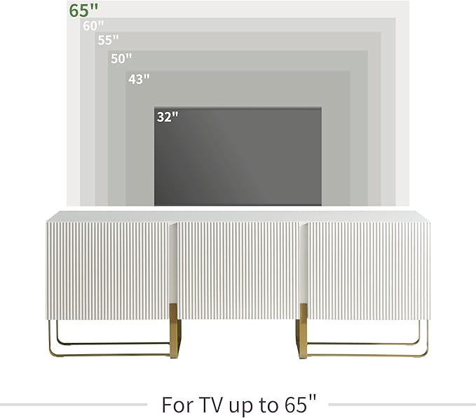 24/7 Shop at Home Mignon Contemporary Modern Style 60" TV Stand with 3 Storage Cabinets, Fits 65 Inches, Entertainment Center Console for Family, Living Room & Bedroom, Metal Legs, White - LeafyLoom
