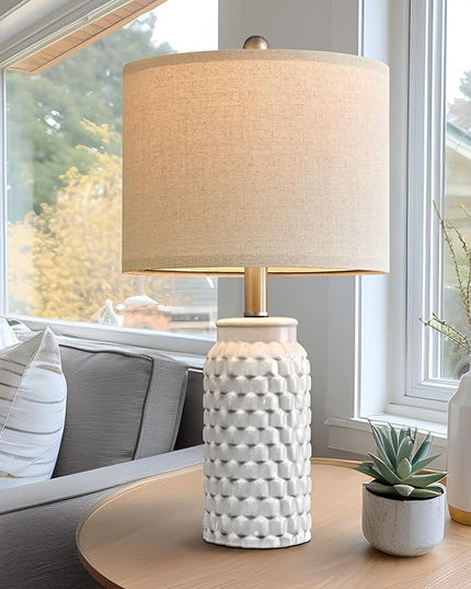 20.5" White Modern Ceramic Bedside Lamp Set of 2 for Bedroom Decor Farmhouse Table Lamp for Living Room Office Dorm - LeafyLoom